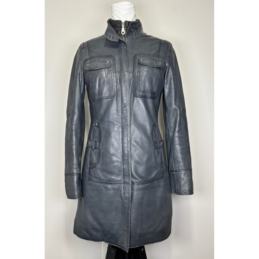 Danier Leather Insulated Trench Coat Gray Utility Mid Length Jacket Women 2XS